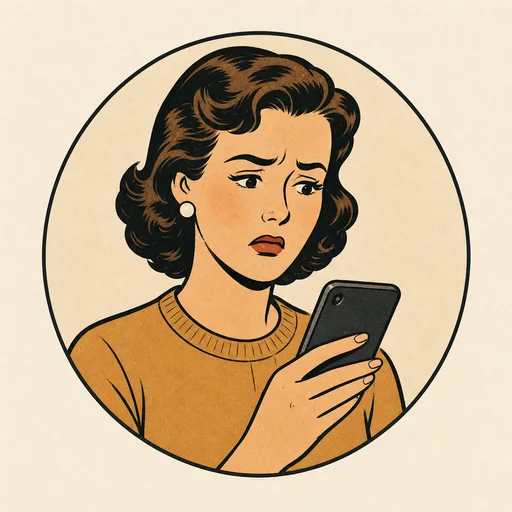 Disappointed shopper looking at her phone